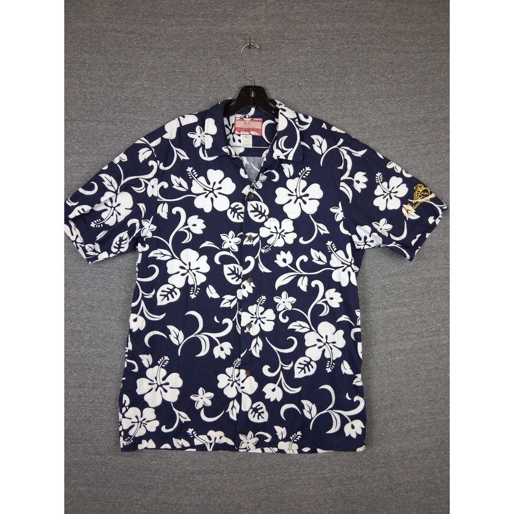 RJC Mens Shirt Large Blue Floral Tropical Hawaiian‎ USA Made VTG Resort
